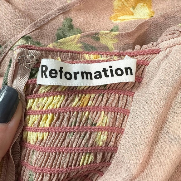 REFORMATION Abelia Dress Floral Off The Shoulder Ruffle Side Slit Maxi Gwenyth - Picture 13 of 15